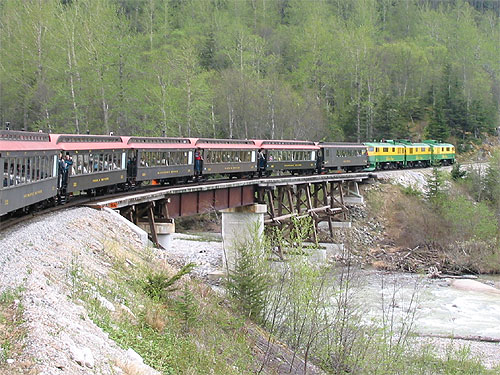 Train passes over bridge
