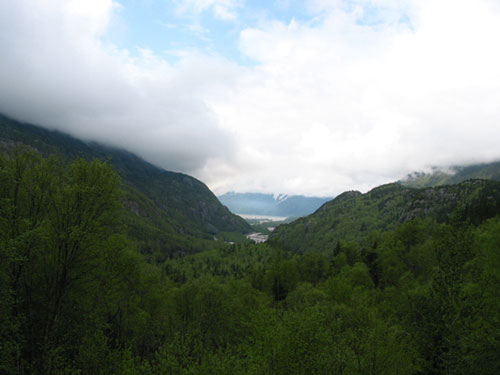 Distant view of Skagway from train