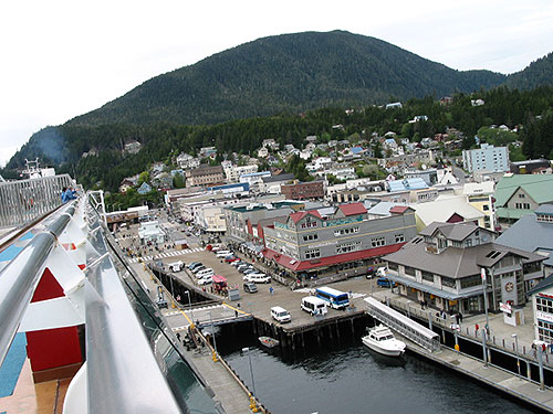 View of Ketchikan and pier from ship