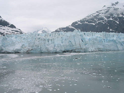 Closeup view of glacier calving