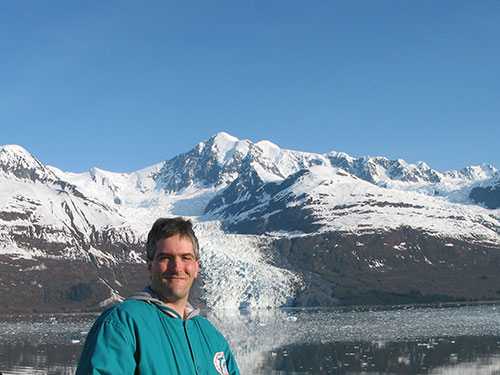 Pat with glacier in background