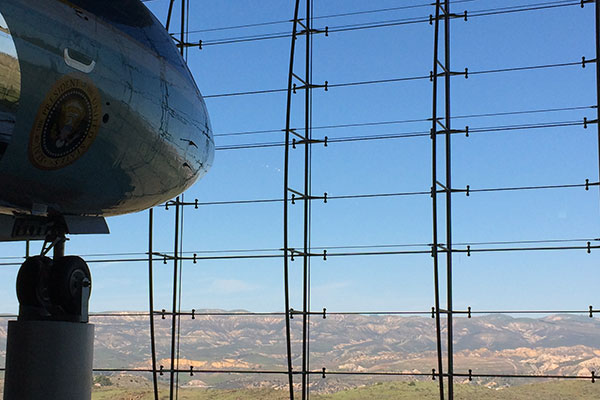 Nose of Air Force One in front of window