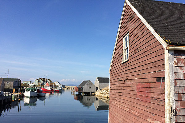 Closeup of building along water