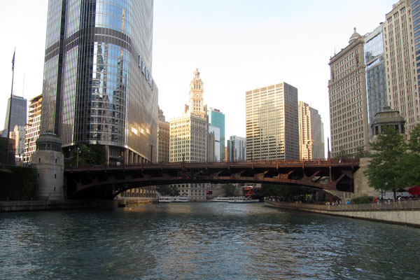 Riverwalk with Wrigley Building in background