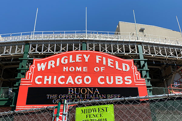 Wrigley Field Marquee with construction fence