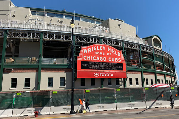 Wrigley Field with construction fence