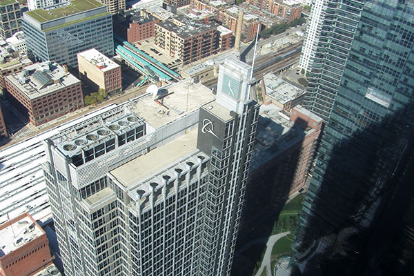 Looking down on Boeing Building from Bank of America Tower