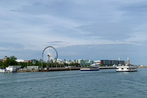 Navy Pier in the distance from the Chicago Riverwalk