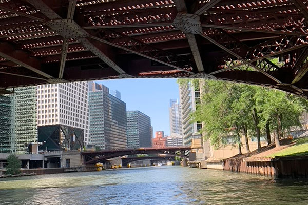 Passing under a bridge on the Chicago River
