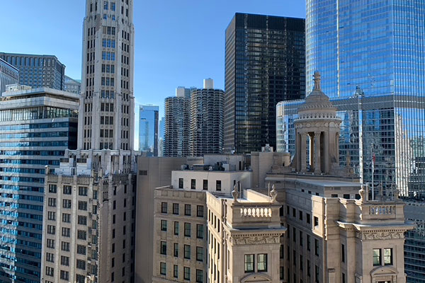 View of rooftops near 333 N. Michigan Avenue