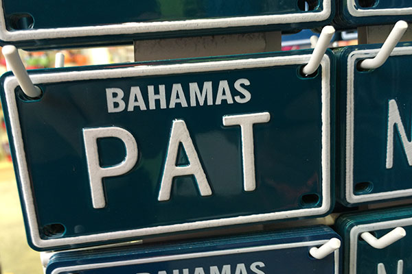 Mini license plate with the name Pat displayed