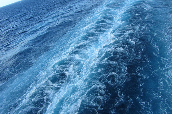 Water churns as ship leaves Nassau, Bahamas