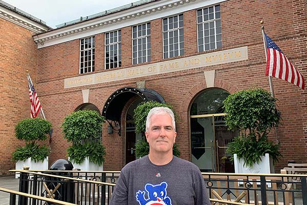 Pat in front of Baseball Hall of Fame entrance