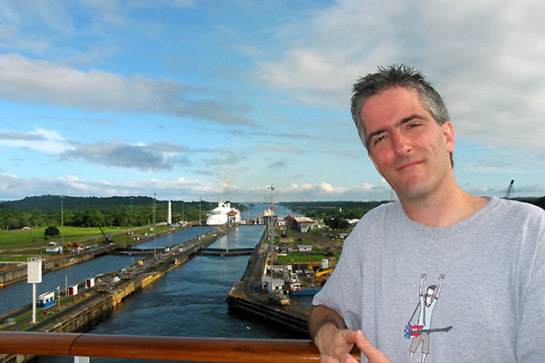 Pat with Panama Canal locks in the background