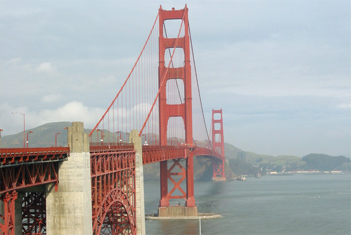 Golden Gate Bridge with hills behind