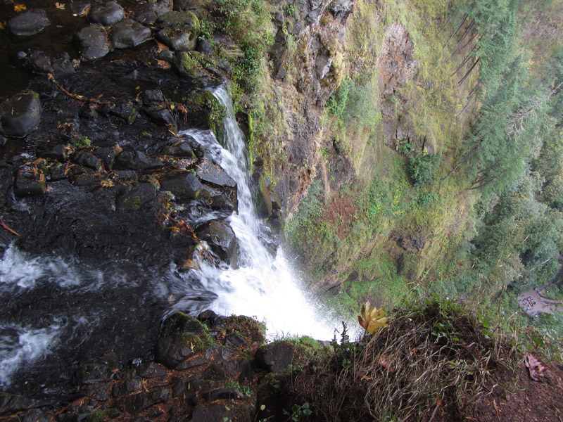 View of Multnomah Falls from above the waterfall