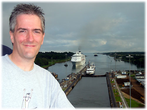 Pat high above the locks on the Coral Princess