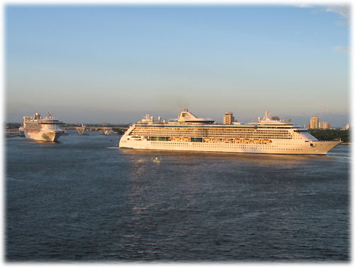 Ships line up to leave port