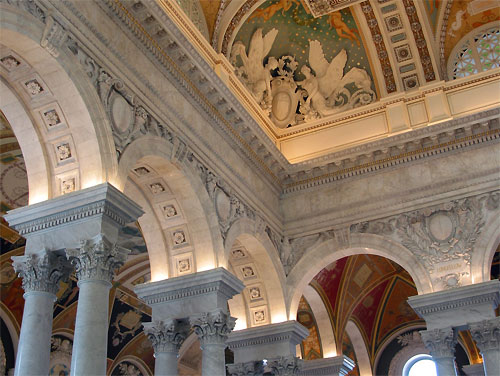 Pillers and ceiling art at Library of Congress