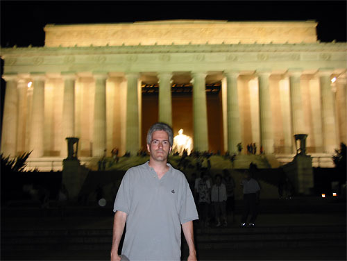 Pat at Lincoln Memorial at night