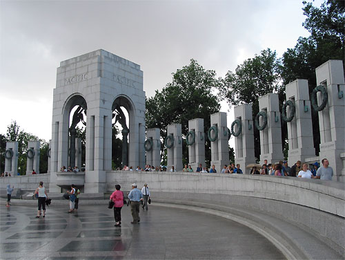 People walking at the World War Two Memorial