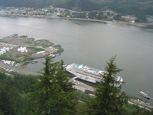 View of ship from mountain