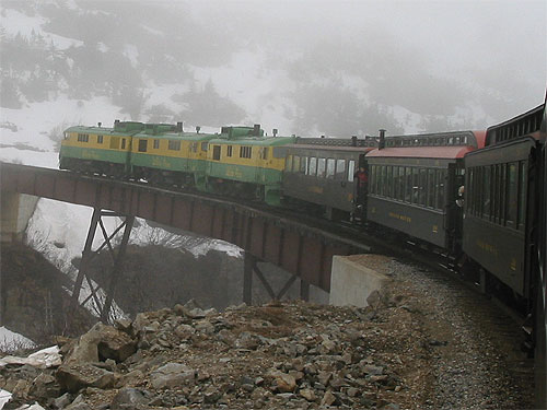 Two engines pull train