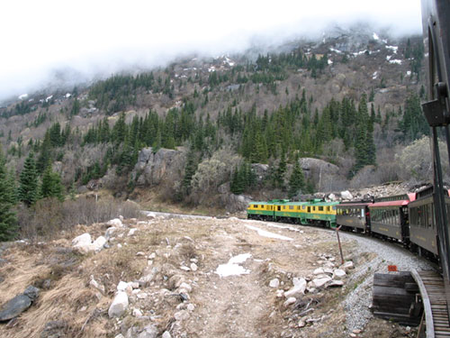 Train moves toward a bridge