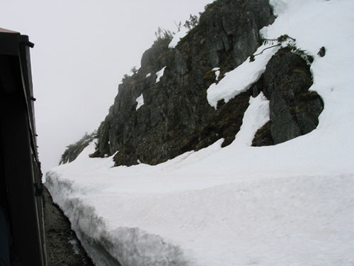 Three feet f snow next to train