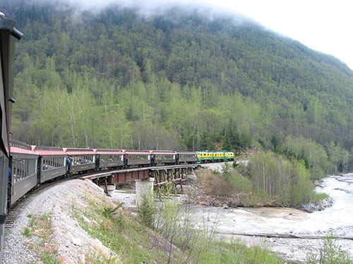 Back of train passes over water