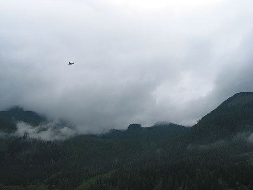 Plane flying over the mountains