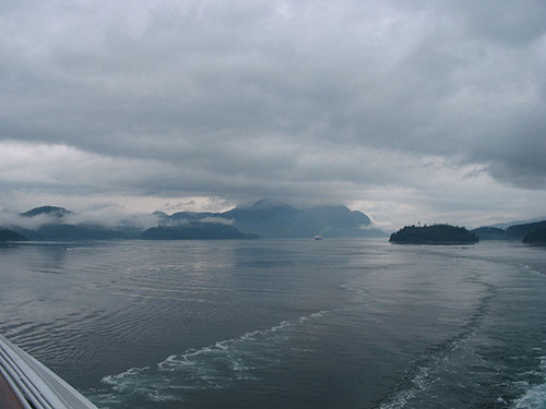 Inside passage beyond the ship railing