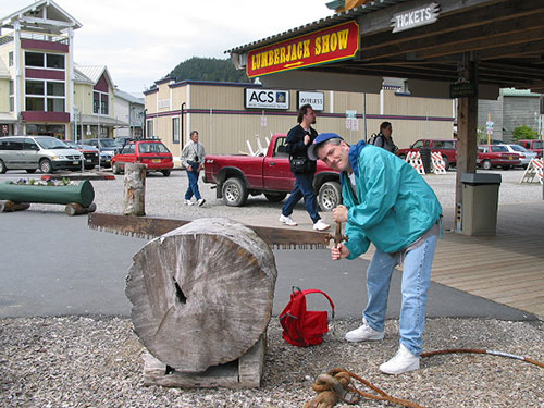 Pat trying to be a lumberjack