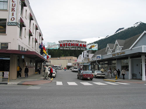 Looking down a street in Ketchikan