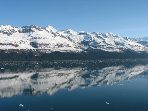 Sun shine on mountains and water