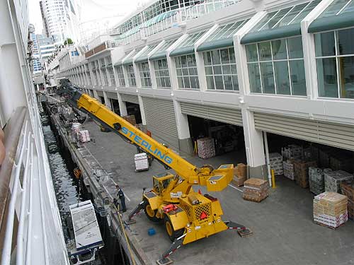 Loading supplies onto the Sun Princess