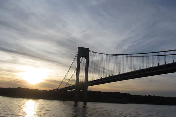 Ship passes under the Verrazzano-Narrows Bridge