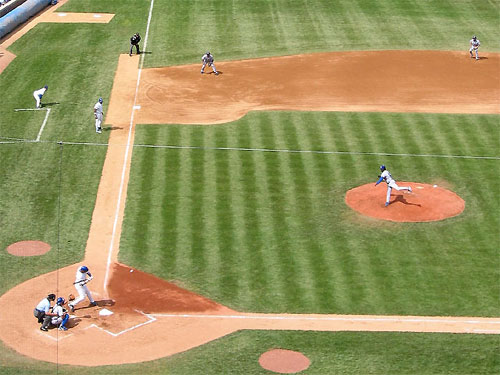 View of field from upper deck at Wrigley Field