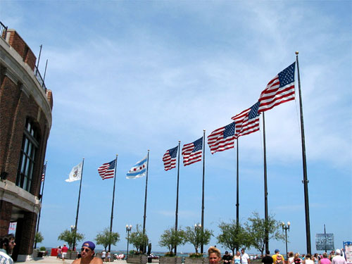 Flags flying at Navy Pier