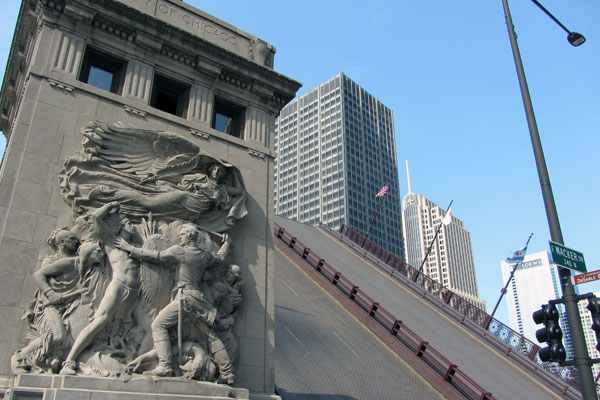 Michigan Avenue Bridge with the bridge up