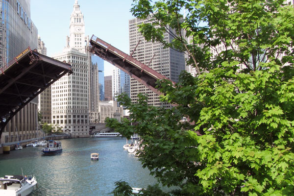 Riverwalk with bridge up