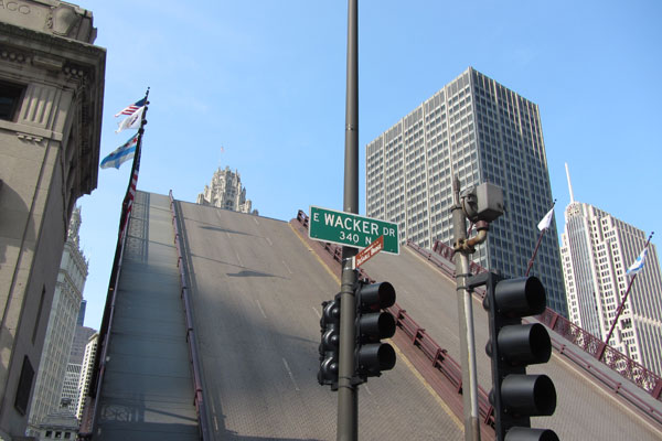 Michigan Avenue Bridge with Wacker Drive sign