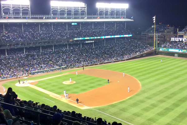 Wrigley Field from the upper deck along first base