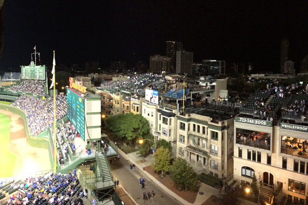 Wrigley Field from upper deck looking at street