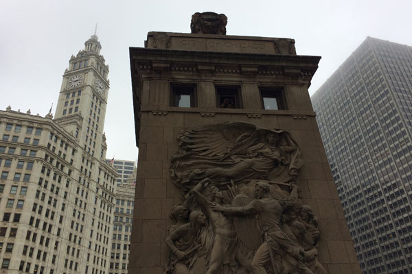 Open House Chicago view of Michigan Avenue Bridge and Wrigley Building