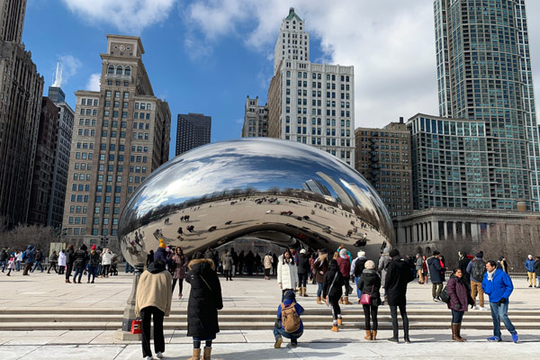 People in front of Cloud Gate in Millennium Park