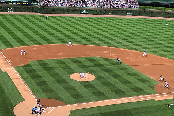 View of game from upper deck at Wrigley Field