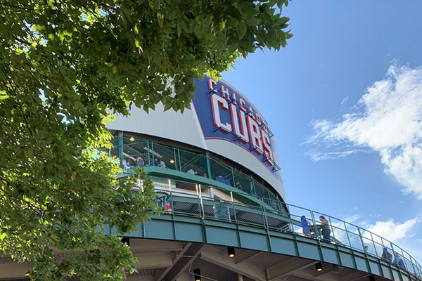 Bleachers marque outside Wrigley Field