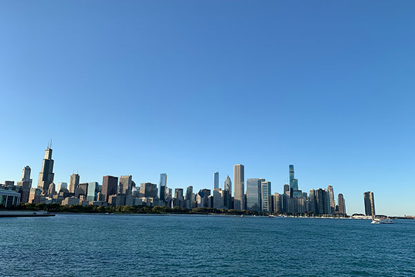 Looking North at the skyline and Lake Michigan