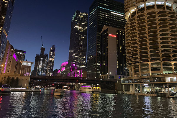 Looking West on River Walk at dusk